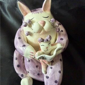 Whimsiclay Ceramic Cat Holding A Sign “It’s A Girl” 2001 - Amy Lacombe Figurine